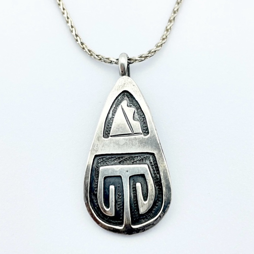 Hopi Symbol Sterling Silver Native American Pendant & Milor Woven Chain Necklace